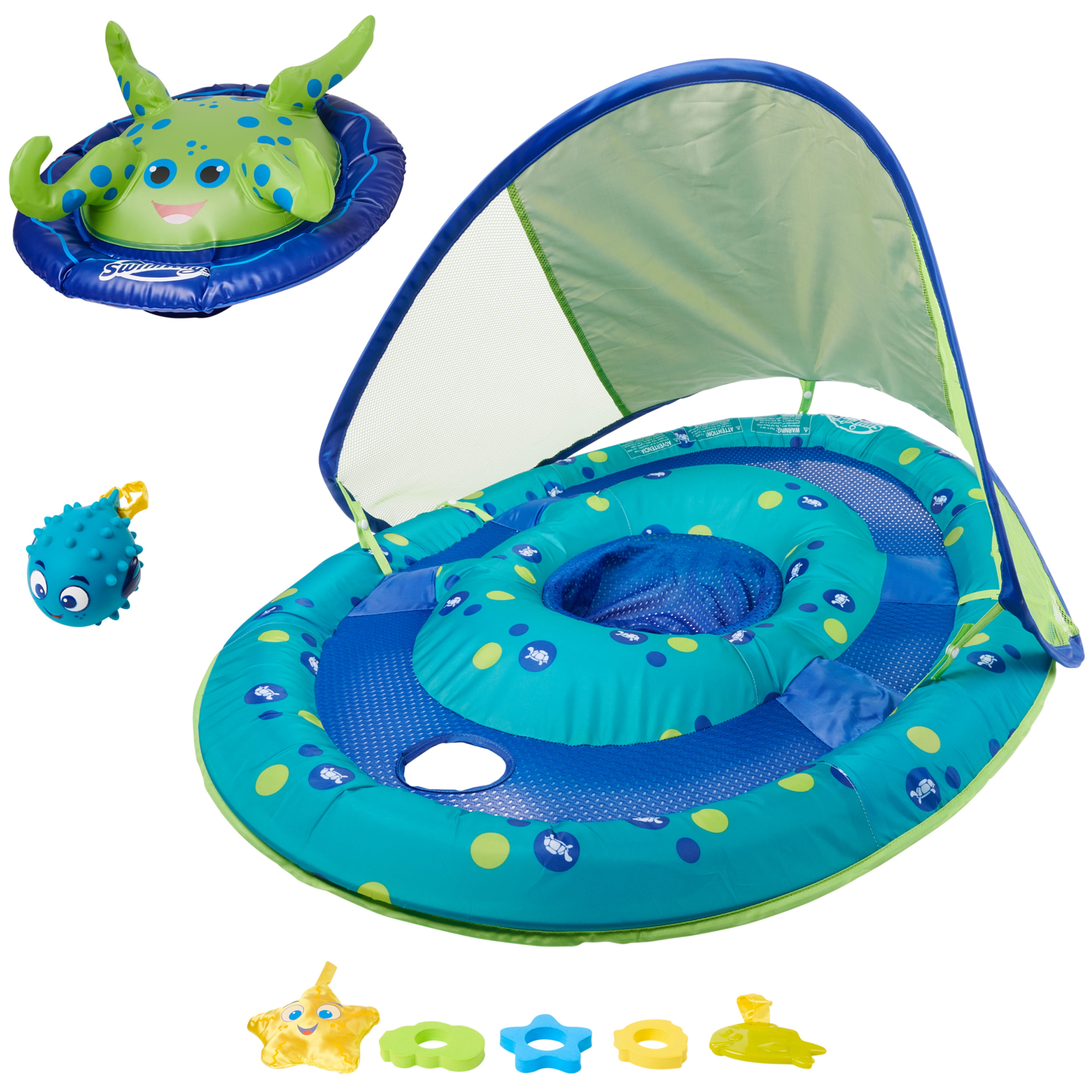 SwimWays Baby Spring Float Activity Center, Inflatable Float for Baby Boys, Blue/Green - image 5 of 8