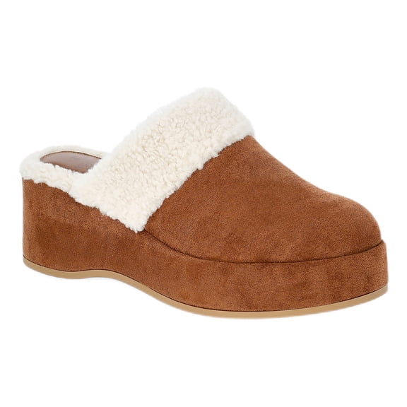Time and Tru Women's Faux Shearling Wedge Clogs