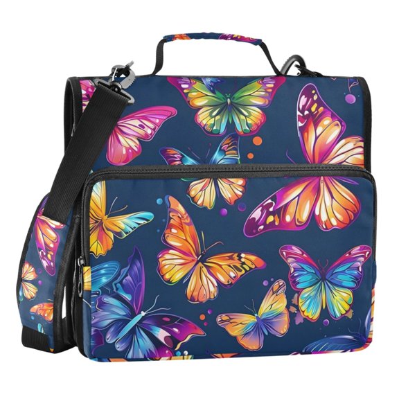 ALAZA Zipper Binder Butterflies on Blue 3 Ring Trapper Keeper File Folder Organizer Bag
