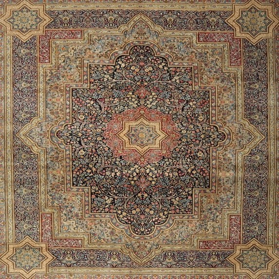 Ahgly Company Indoor Square Traditional Copper Green Medallion Area Rugs, 6' Square