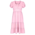 thumbnail image 7 of Lcziwo Women Boho Midi Summer Dress Short Sleeve Square Neck Tiered Midi Dress Flowy High Waisted Vacation Sundresses Pink,L, 7 of 7