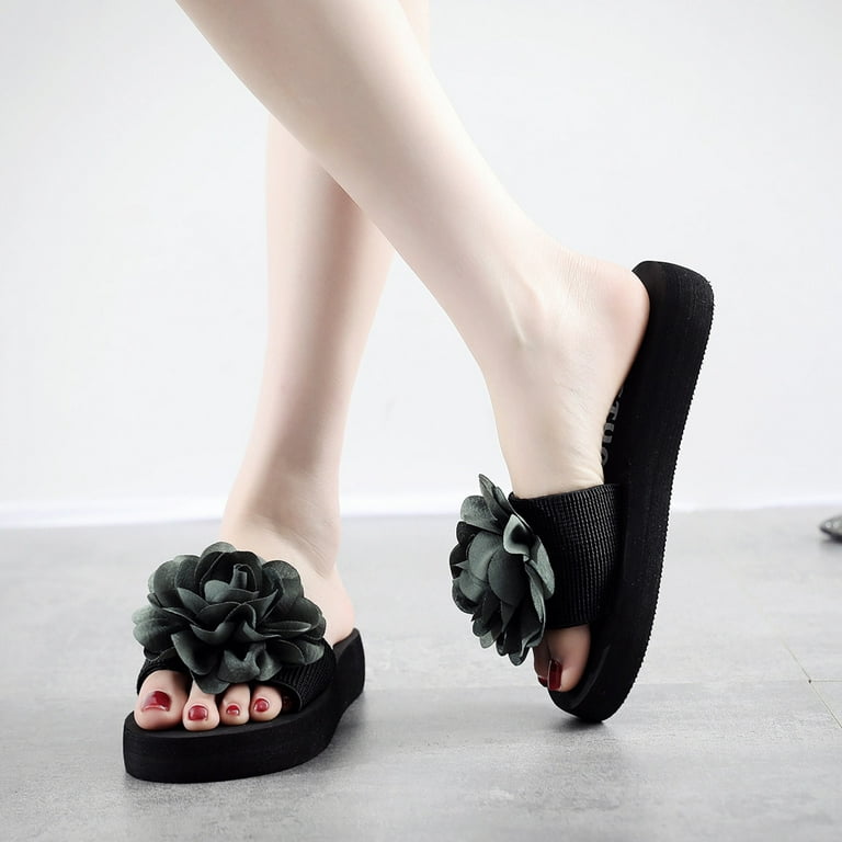Slippers For Women Women S Ladies Bohemia Flower Home Outdoor Wedges Beach Shoes Sandals Slippers Womens Slippers Stretch Fabric Army Green 38
