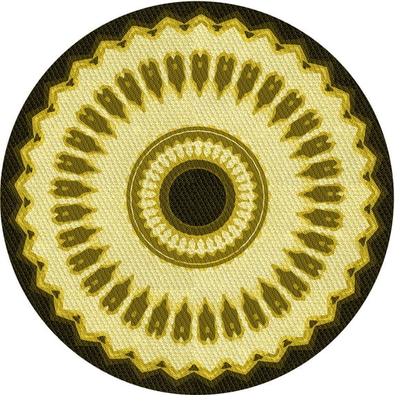 Ahgly Company Machine Washable Indoor Round Transitional Bold Yellow Area Rugs, 7' Round