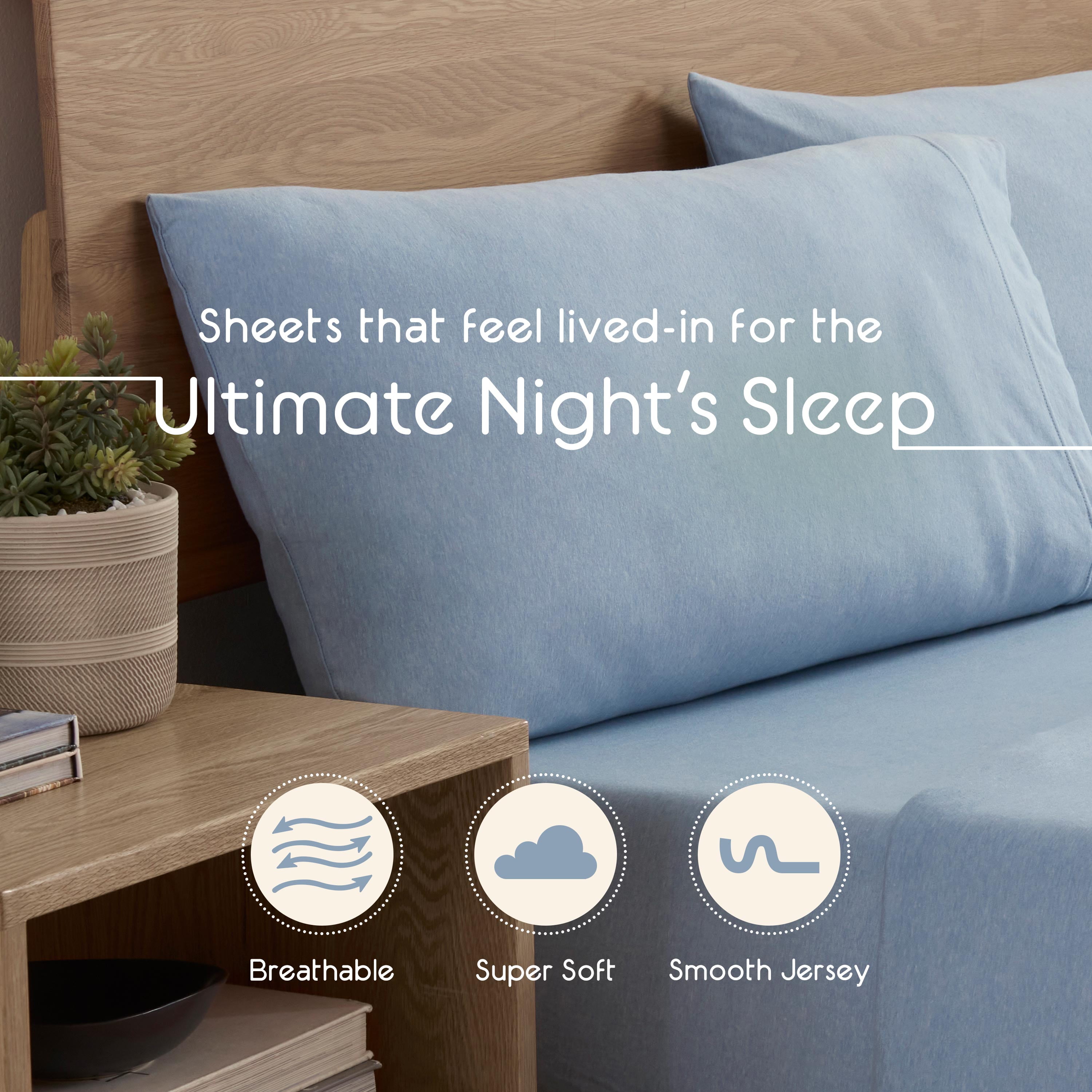 Vellux Jersey Knit 4-Piece King Sheet Set, Cotton Blend, Blue