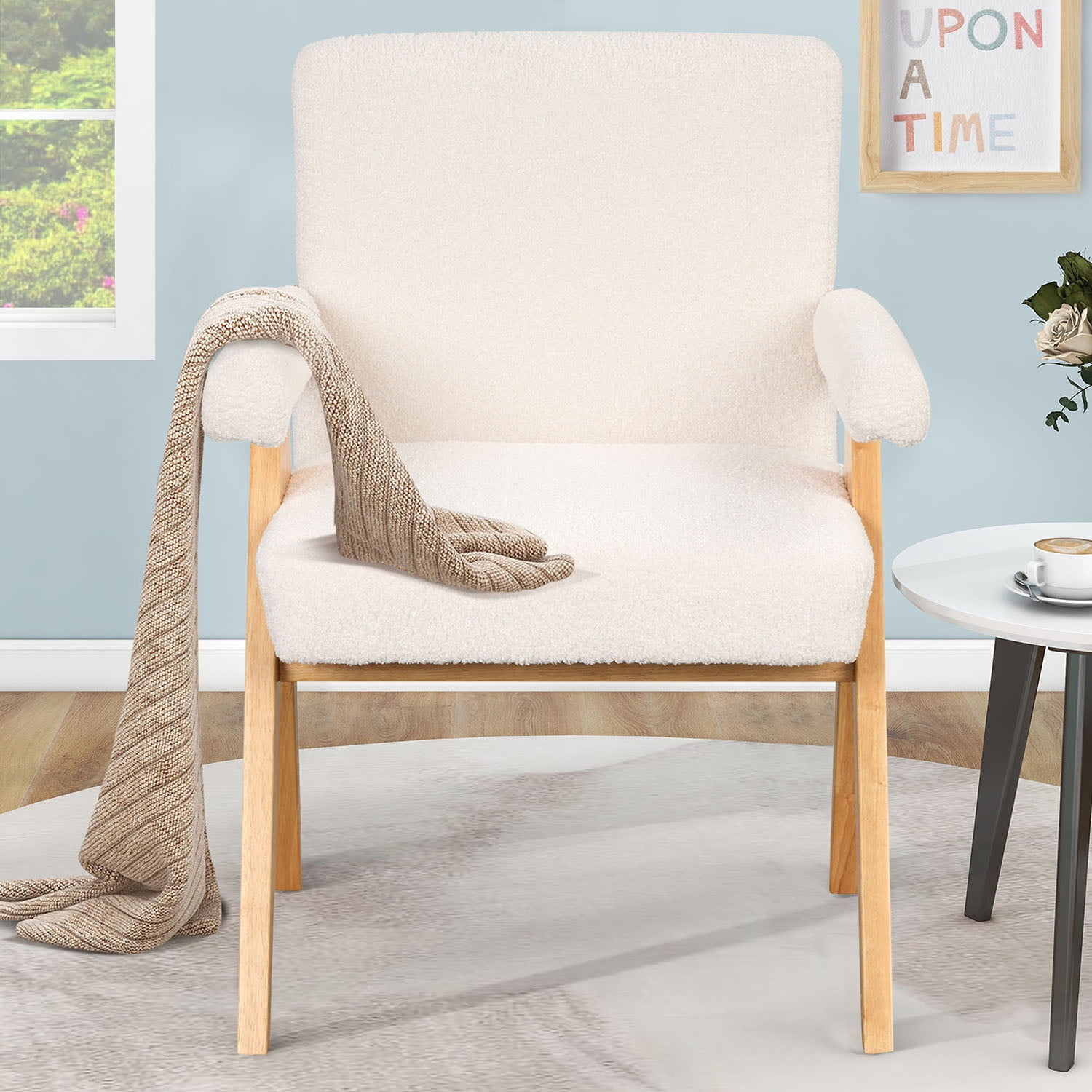 Kadyn Modern Arm Chair Set of 2, Altay Velvet Accent chairs with arm pads, Upholstered Armchair for Living Room Bedroom, White