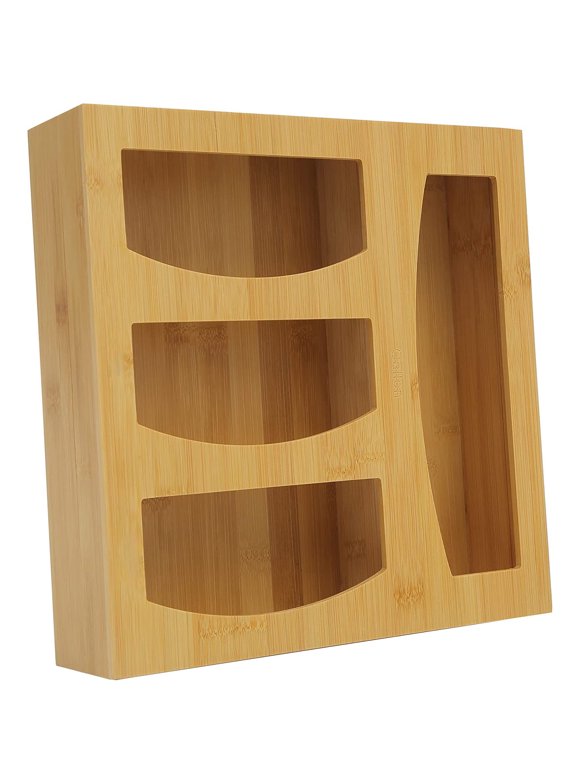 Ziplock Bag Storage Organizer for Kitchen Drawer Sandwich Bag Organizer Box and Dispenser Food Storage Bag Holder Compatible with Ziploc, Gallon, Quart & Snack Variety Size Baggie