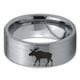 thumbnail image 2 of Tungsten Elk Moose Walking Band Ring 8mm Men Women Comfort Fit Gray Flat Cut Brushed Polished, 2 of 4