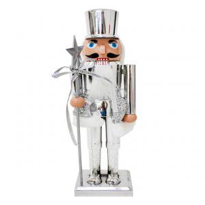 Cascanueces Soldado Decorativo de Plástico Plateado 12x9x38 cm | Adorno Navideño Clásico para el Hogar, Oficina o Eventos | Ideal para Crear Ambientes Festivos y Elegantes