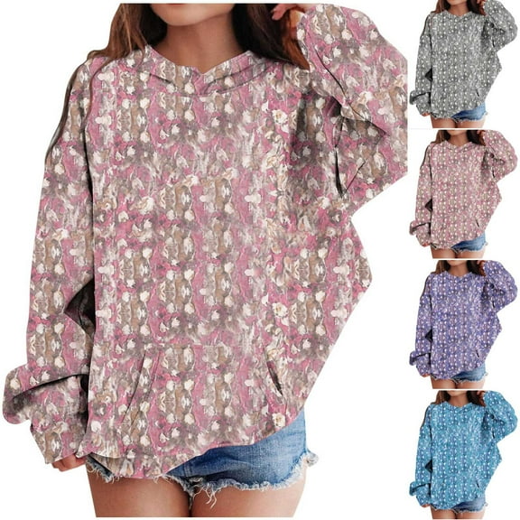 Jinhomg Fall Sweatshirt for Toddler Kid Retro Floral Print Long Sleeve Hoodie Boys Girls Casual Comfy Pullovers with Pocket Pink 7 Years