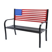 Backyard Expressions Metal American Flag Patio/Garden Outdoor Bench - Red/White/Blue