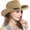 khaki, variant on Cowgirl Straw Hat for Women Men Western Straw Cowboy Hats Packable Wide Brim Beach Summer Sun Cap with Decorative Band