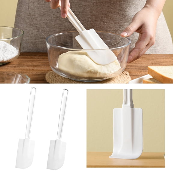 YaoZQ 2 Pcs Small Rubber Spatulas, Integrated Design Butter Cream Scraper with Long Handle 1 Set, DIY Kitchen Baking Stirrer, White Cake Mixing Tool 9.4x2 Inch
