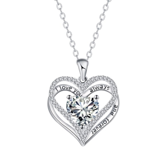 Mother's Day Gifts for Women, I Love You Always and Forever Necklace, Sterling Silver Heart Pendant with Birthstone, Jewelry Gifts for Mother, Girlfriend, Lover, Wife