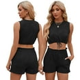 thumbnail image 4 of FLMEI Womens Summer 2 Piece Outfits Shorts Sets Sleeveless Crewneck Tops Tank and Drawstring Shorts with Pockets S-XXL, 4 of 9