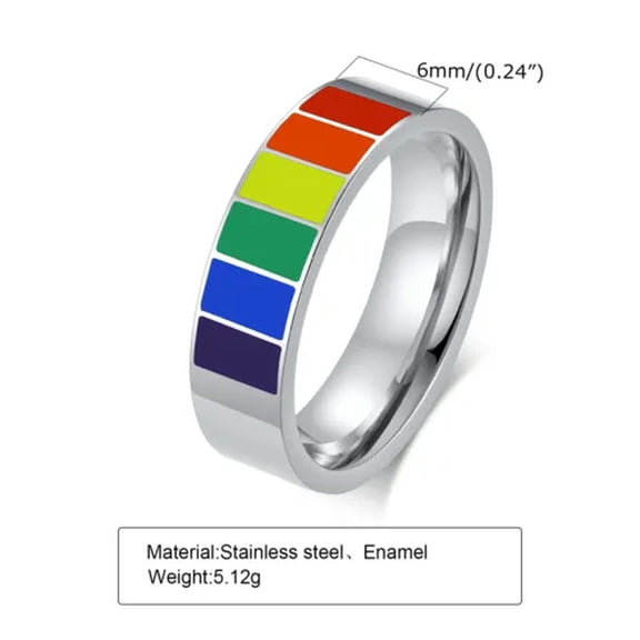 6mm Mystic Rainbow Band Women Black Silver Stainless Steel Ring Size 6-12