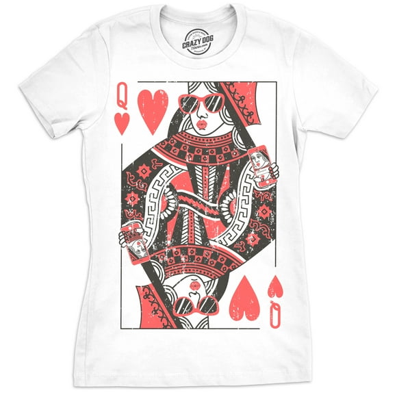 Womens Queen Of Hearts T shirt Funny Vintage Graphic Cool Cute Tee for Ladies (White) - S