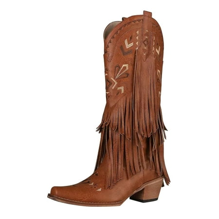 

DVKOVI Womens Boots Cowboy Womens Wide Calf Boots Western Fringe Boots Women Cowboy Boots Mid Wide Calf Riding Fashion Country Black Boot Fall Winter Low Heel Cowboy Boots for Women Brown 37