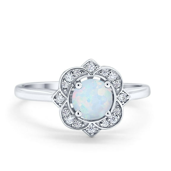 Floral Vintage Style Ring Lab Created White Opal White Tone 925 Sterling Silver, Size 5