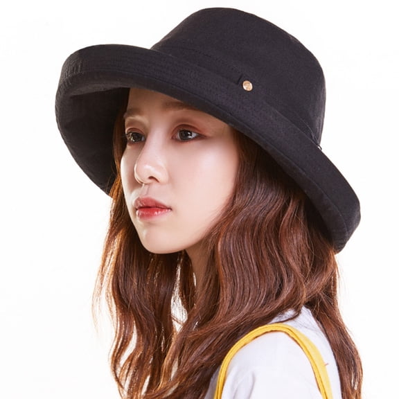 AURARMLET Cotton Wide Brim Hat Sunscreen Fisherman Hat Black 1Pcs for Summer Outdoor