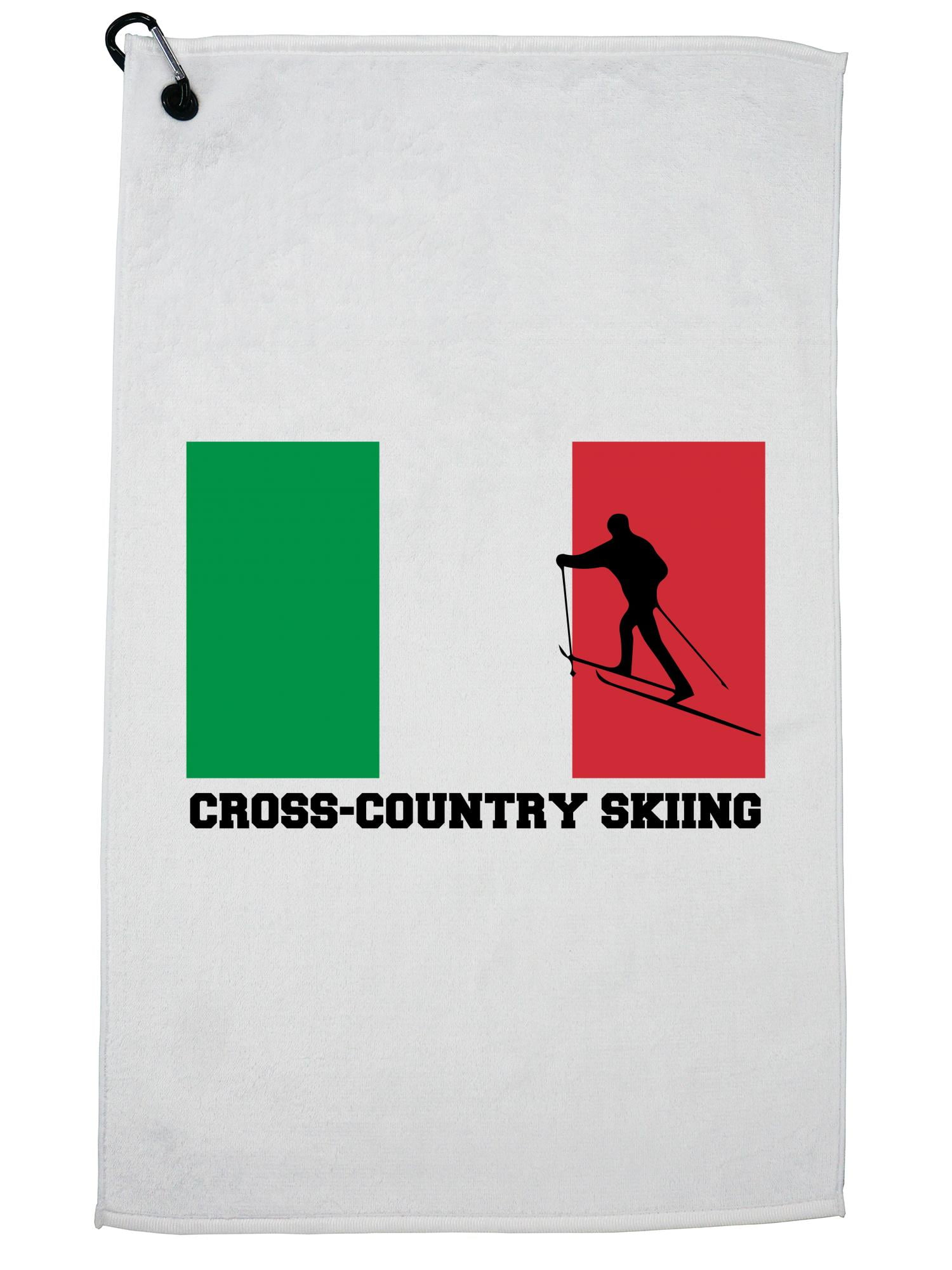 Italy Olympic Cross-Country Skiing Flag Silhouette Golf Towel with Carabiner Clip by Hollywood Thread