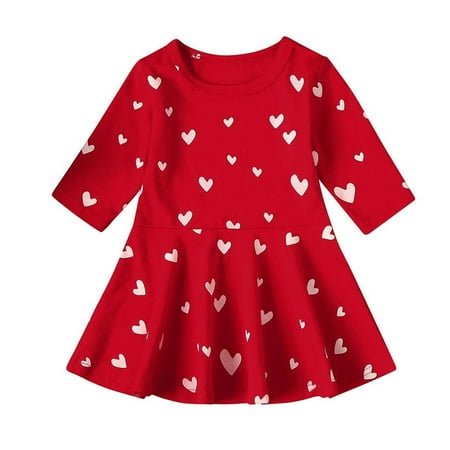 

LBECLEY 4T Girl Dress Print Kids Toddler Dress Princess Valentine s Casual Baby Clothes Day Girls Girls Dress&Skirt Girls Size 8 Winter Dresses Red 90