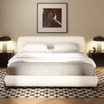 thumbnail image 2 of White Boucle King Platform Bed, Puffy Design, With Foam Filler And Mid-century Solid Ash Wood Legs For An Artistic Bedroom Size Bed In Boucle, Collection, Soft Headboard Strong, 2 of 7