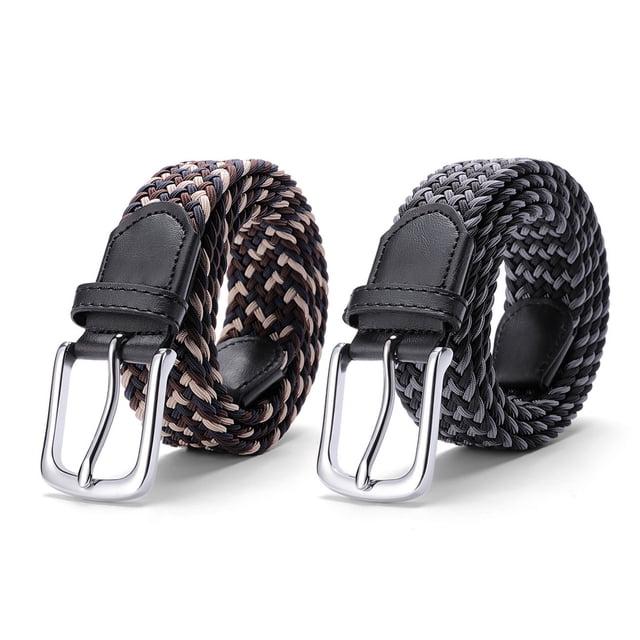 Cinturón elástico trenzado de 2 piezas para hombres y mujeres, cinturón tejido multicolor, cinturón elástico de lona