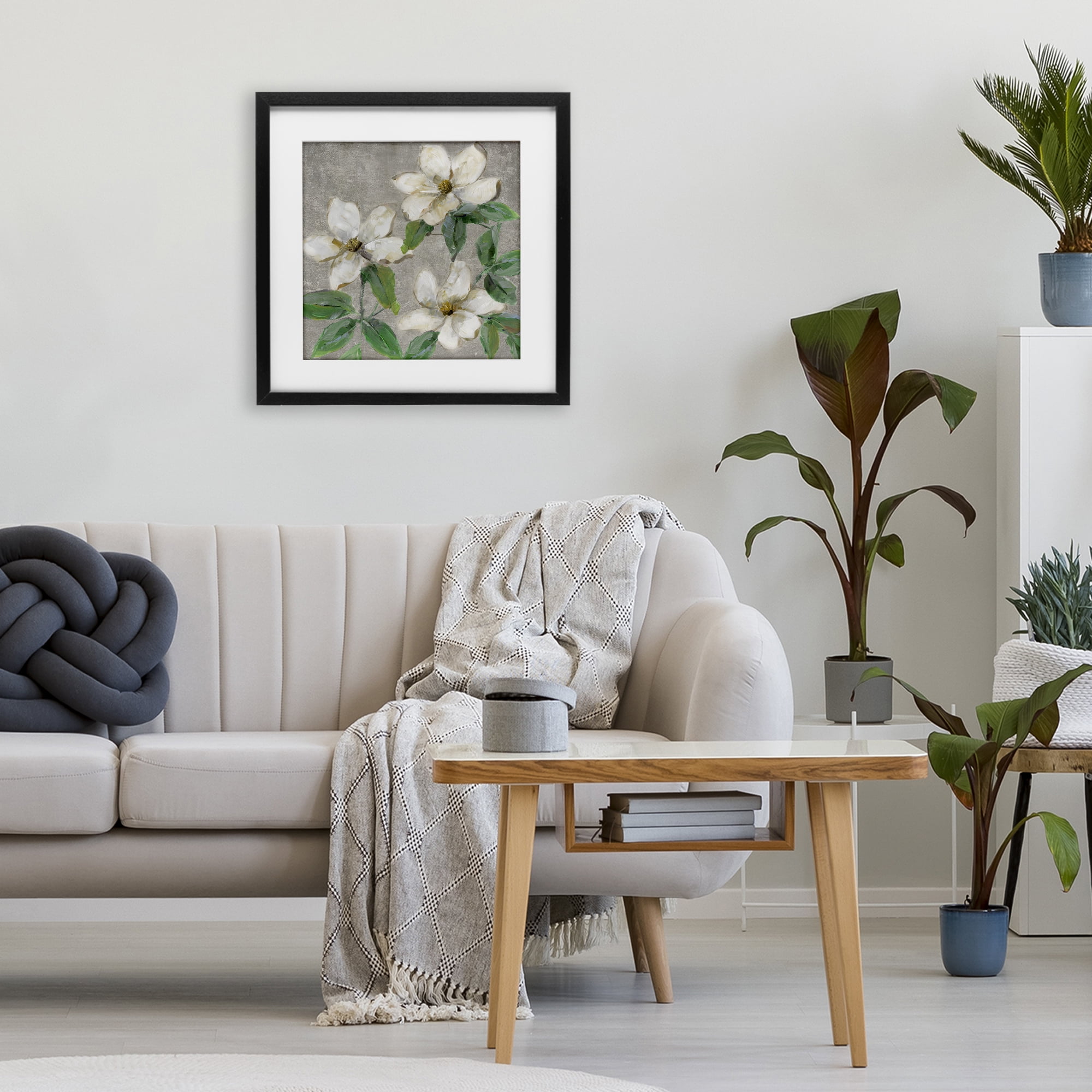 Stupell Industries Ivory Magnolia Trio Black Framed Print Under Glass, design by Sally Swatland