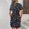 thumbnail image 7 of Wycnly Summer Dresses for Women Vintage Tie Waist Wrap Hem Short Sun Dresses Short Sleeve Crewneck Leopard Print Mini 2024 Casual Dress Black m, 7 of 7