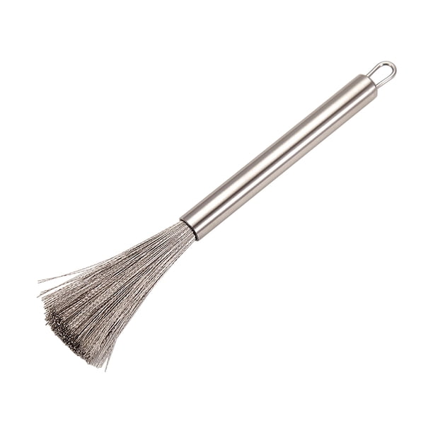Cepillo de acero inoxidable para ollas y sartenes, cepillo de limpieza de cocina con mango largo, herramienta de fregado con asa para colgar para un fácil almacenamiento, estropajo resistente para