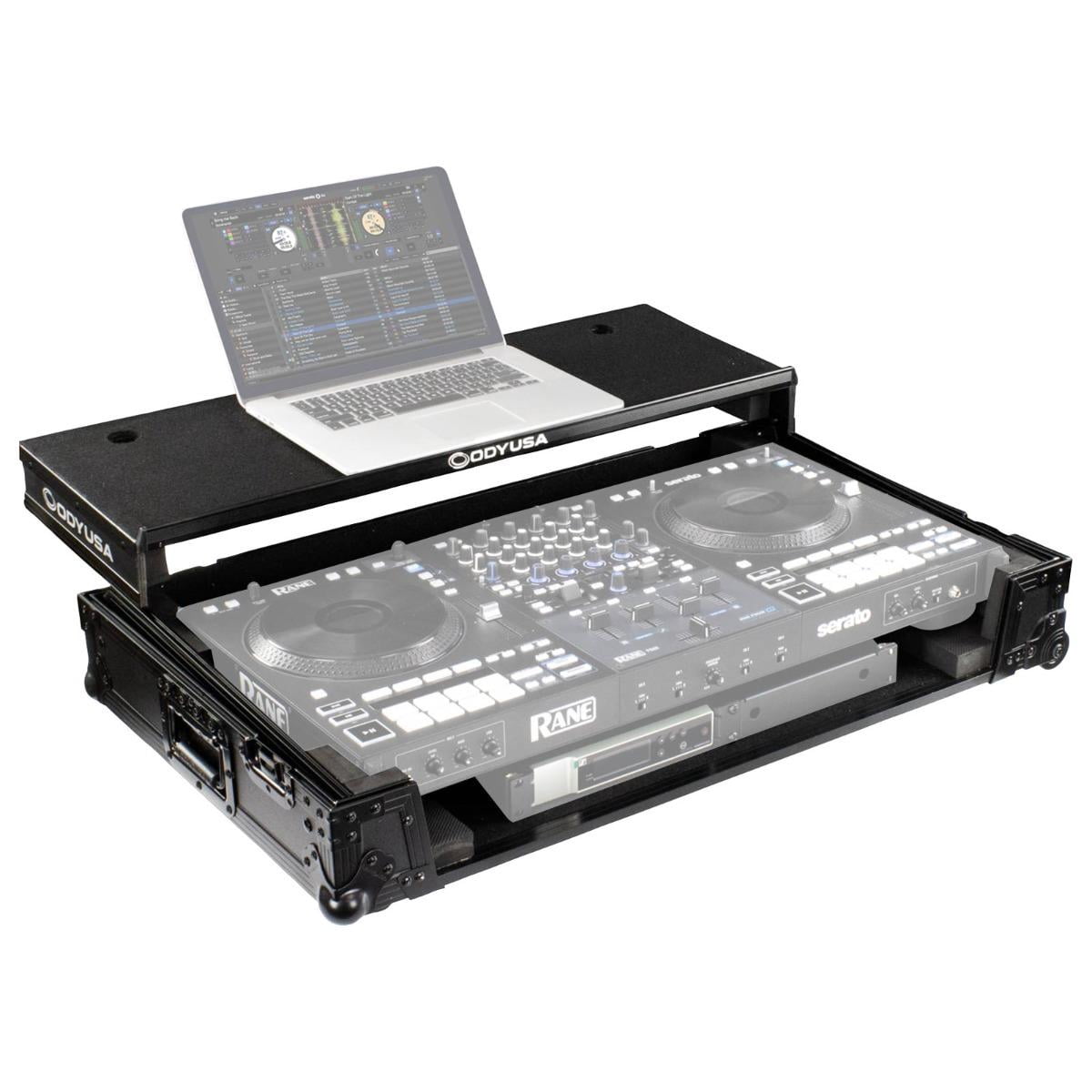 Odyssey FZGSRANE4W1BL 1U Flight Case with Glide Style Laptop Platform and Wheels for Rane Four Controller - Black Label