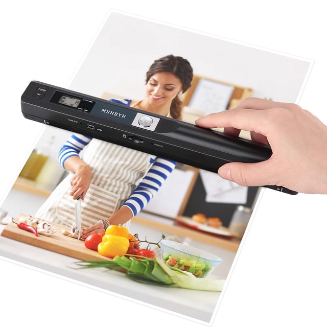 Escáneres portátiles para documentos, recibos, 900DPI, tarjeta de memoria 16G incluida, escáner fotográfico MUNBYN para computadora, computadora portátil. 8.27 "de ancho de escaneo. (Soporte JEPG, PDF