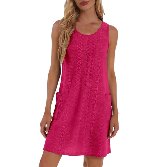 GJSYRH Girls Eyelet Swimsuit Cover Up Kids Casual Sleeveless Summer Beach Dress Coverups with Pockets Hot Pink XL