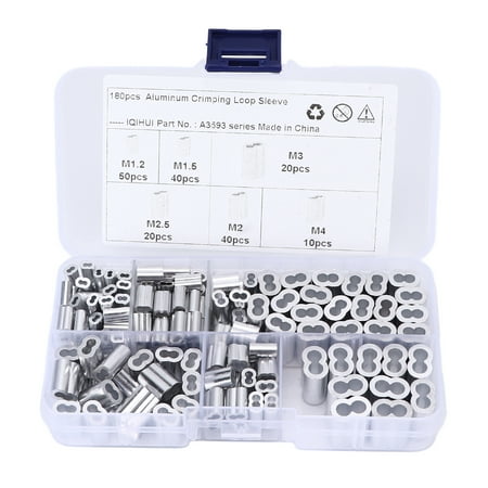 

180pcs Crimping Loop Sleeve Kit 6Size Aluminum Double Barrel Ferrule Universal for Wire Rope Cable Line End