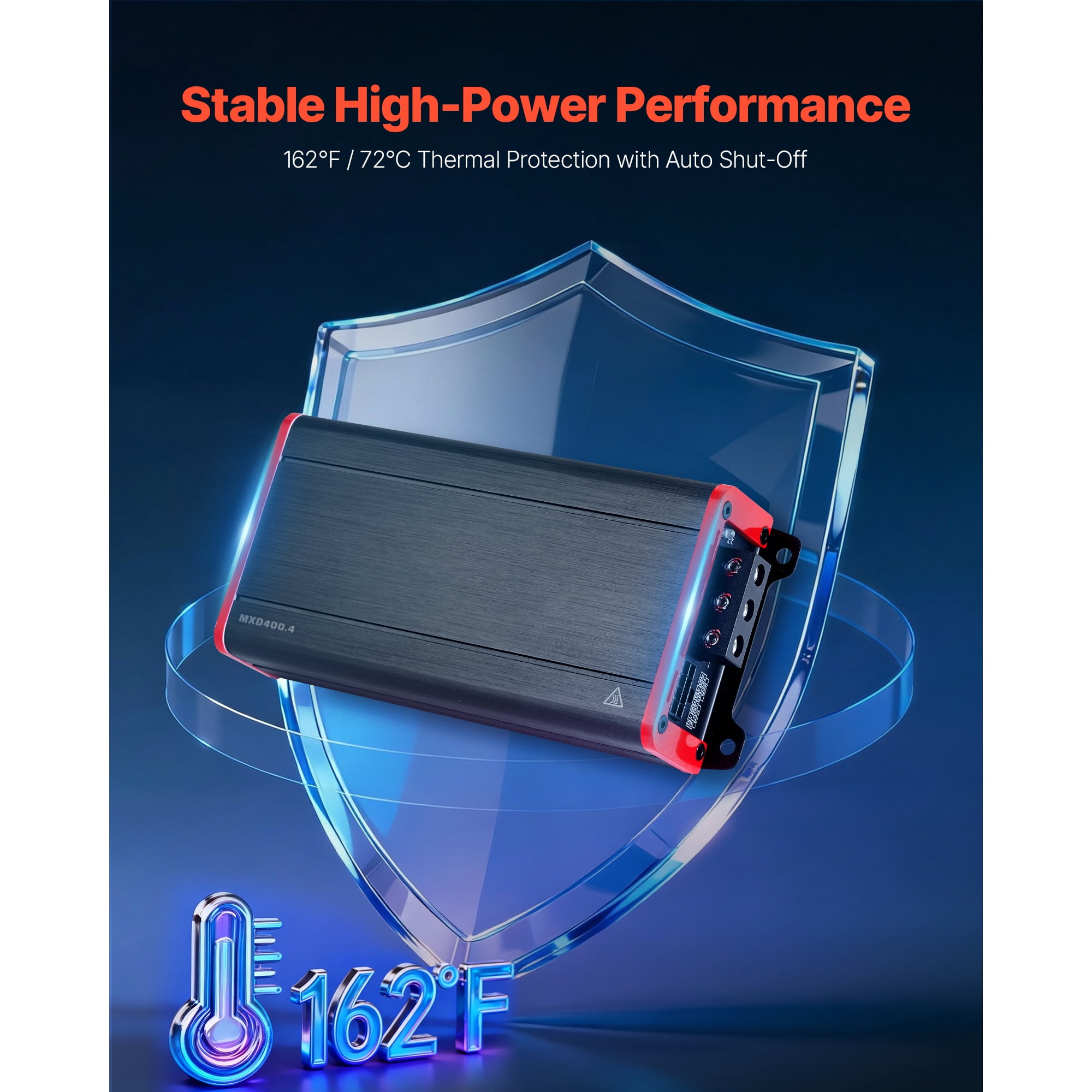 KFFKFF 4 Channel Car Audio Amplifier, 2 Ohm Stable, Bridgeable Class D Full Range Amp, Max Power 4 x 272W @ 4 Ohm / 4 x 400W @ 2 Ohm for Vehicles