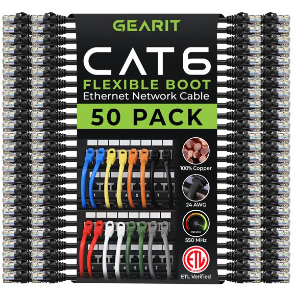 Cable Ethernet Cat6 GEARit Paquete de 50 Unidades 15 cm Flexible