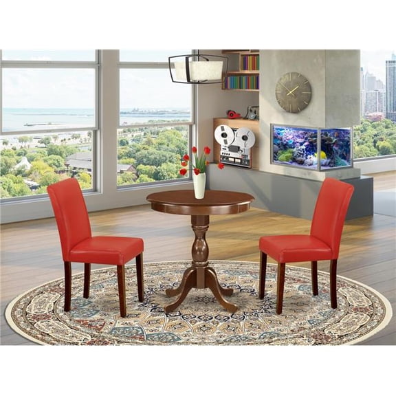 3 Piece Eden Kitchen Dining Room Set - Firebrick Red & Mahogany