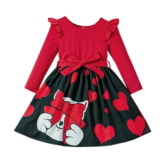 Toddler Girls Dresses Fall Long Sleeve Prints Dance Party Clothes Cute Princess Dress for Girls Size 3-4T