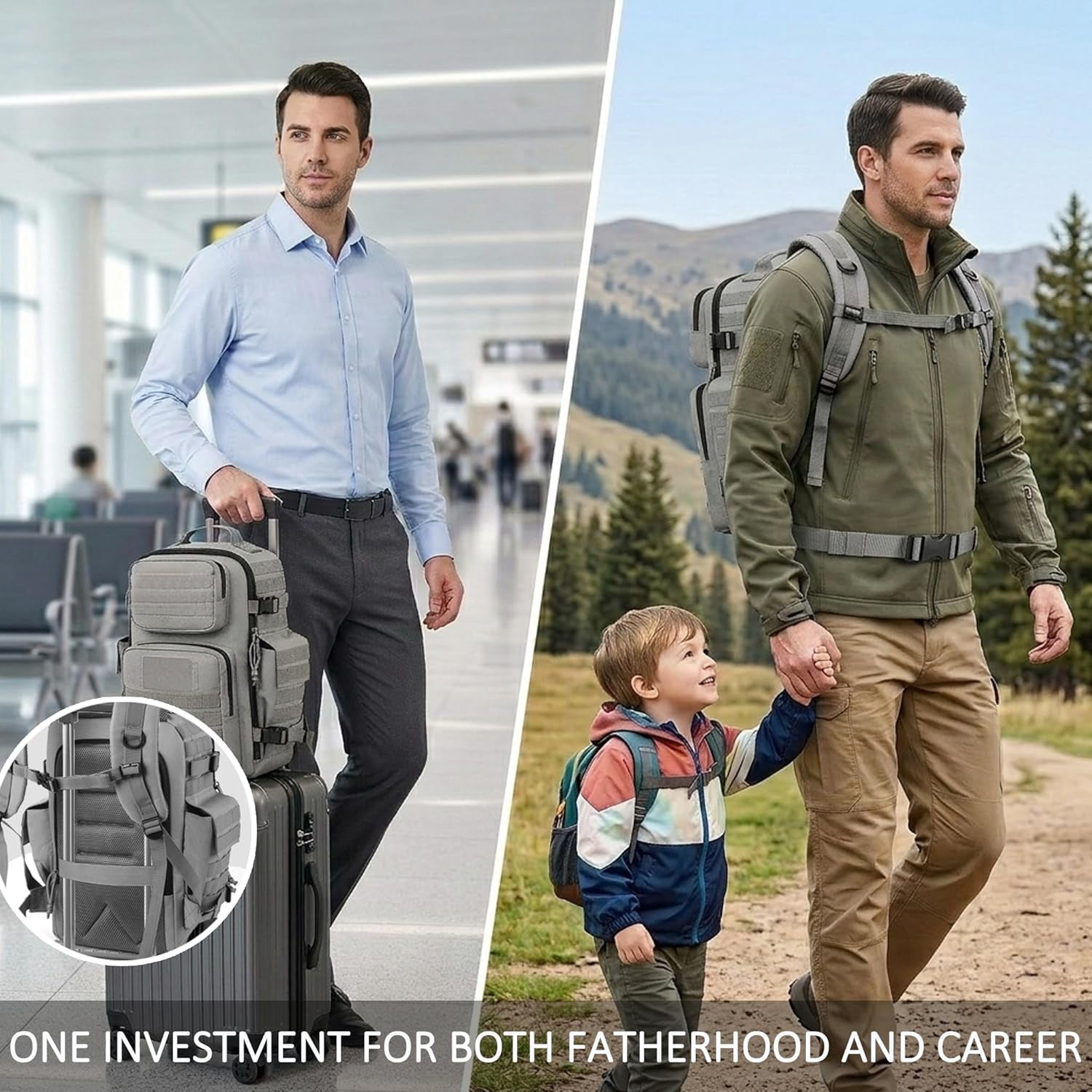 SHARKMOUTH Military Diaper Bag for Tech-Dads: 40L Large Capacity with 15.6" Laptop Sleeve/Insulated Pockets - 900D Polyester with MOLLE System for Business Travel/WFH/Commute (Grey)