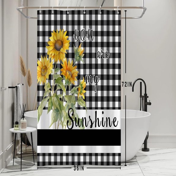 Buffalo Plaid Shower Curtain Farmhouse Sunflowers You are my Sunshine Themed Shower Curtains for Bathroom Bathtubs Decor Washable Durable Polyester Fabric 36x72 Inch with Hooks