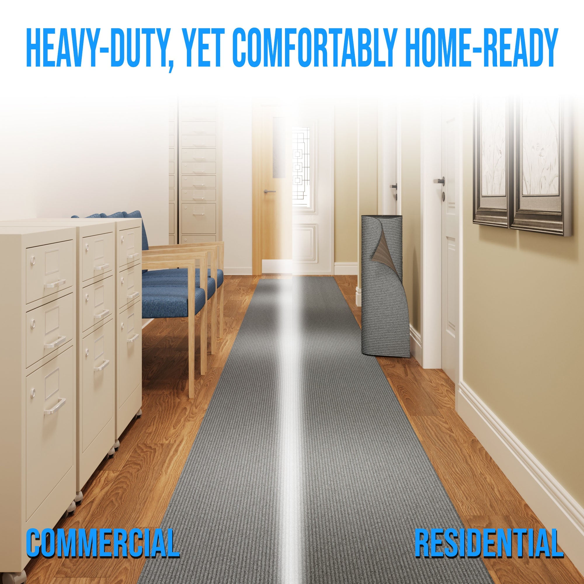 31 in. Wide x Cut-to-Length – Non-Slip, All-Weather, Heavy-Duty Utility Runner Rug – Absorbent, Dirt-Trapping, Kid and Pet Safe for Entryways and High-Traffic Areas, Gray