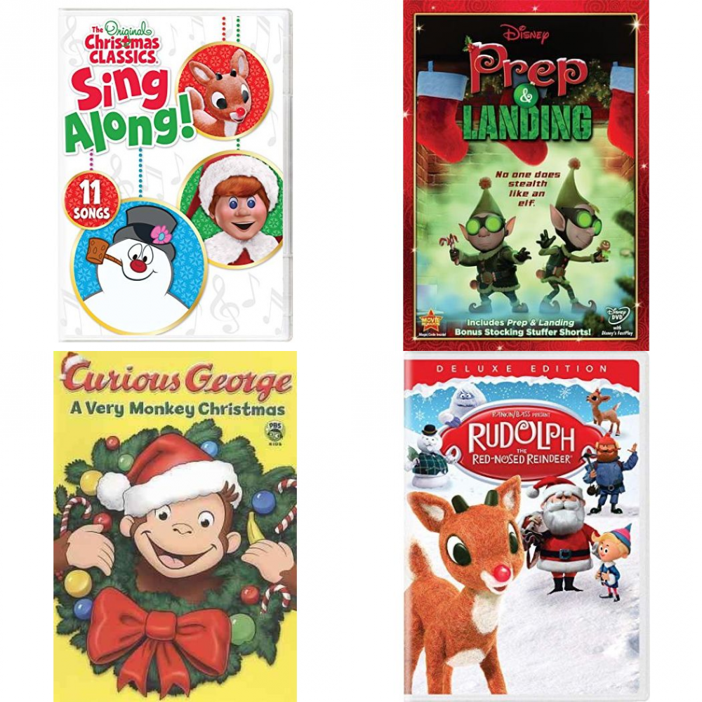 Christmas Holiday Movies DVD 4 Pack Assorted Bundle: Christmas Classics  Sing-A-Long, Prep and Landing, Curious George: A Very Monkey Christmas,