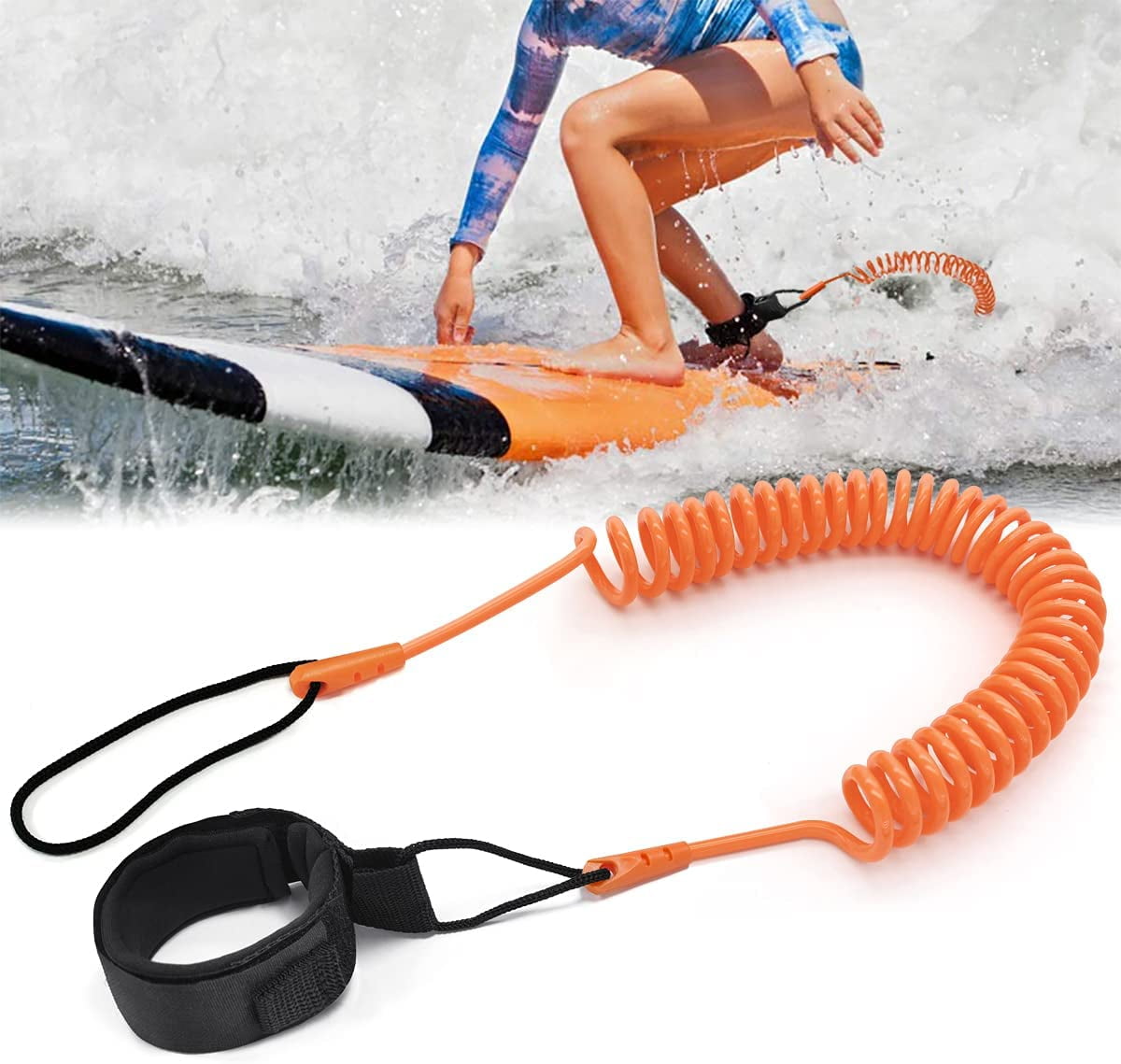 3.05m Surfing Coiled Ankle Leash Paddle Board Surfboard Raft TPU Foot Leg Rope 