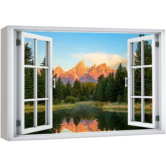 wall26 Canvas Print Wall Art Window View California Sierra Nevada Forest Lake Wilderness Nature Photography Realism Scenic Landscape Colorful Multicolor for Living Room, Bedroom, Office - 32"x48