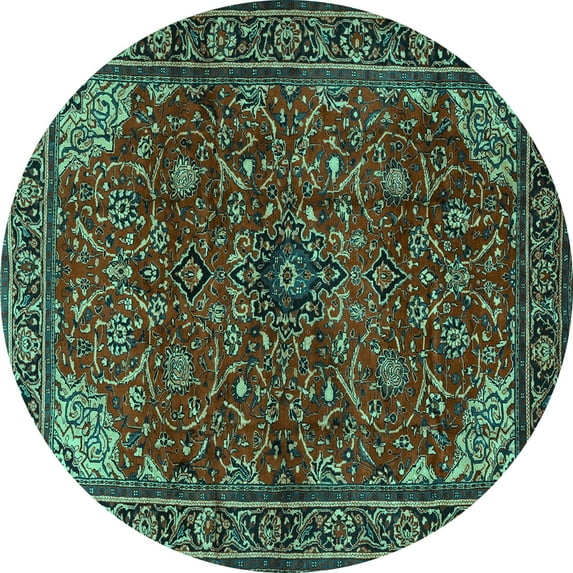 Ahgly Company Machine Washable Indoor Round Persian Turquoise Blue Traditional Area Rugs, 7' Round
