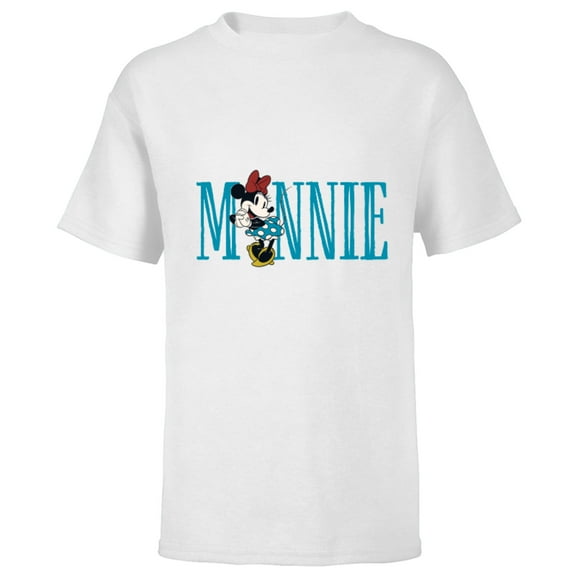 Disney Mickey and Friends Minnie Mouse Lettering Classic - Short Sleeve T-Shirt for Kids – Customized-White