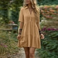 thumbnail image 2 of UPPADA Women's Summer Button Down Shirt Dress Casual Ruffle Sleeve Shift Mini Dresses with Pockets Drop Waist Tunic Shirt Dress Khaki,M, 2 of 8