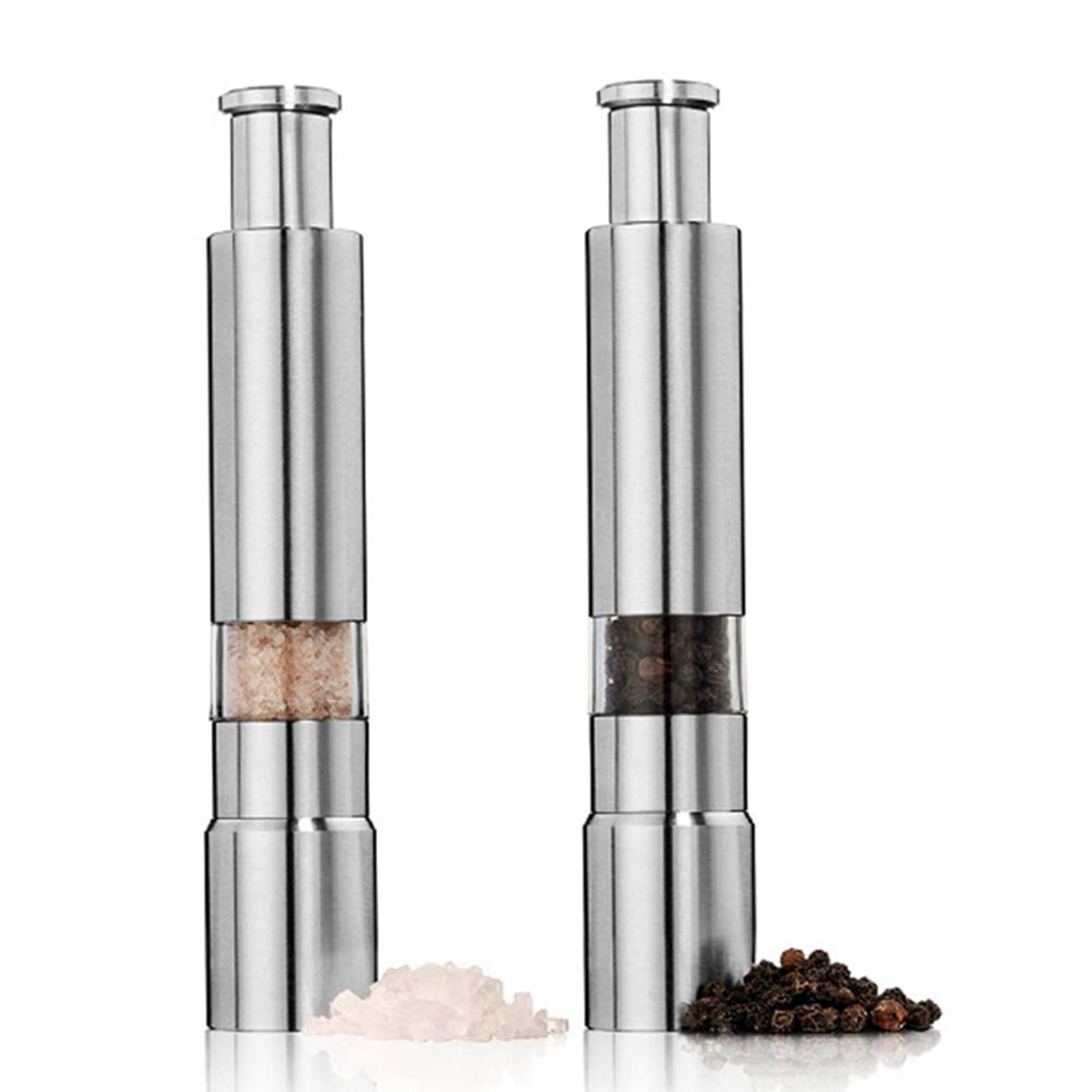 Salt and Pepper Mill Set, Stainless Steel Salt and Pepper Grinder One Hand Operation Salt and Pepper Mill 4 Pack