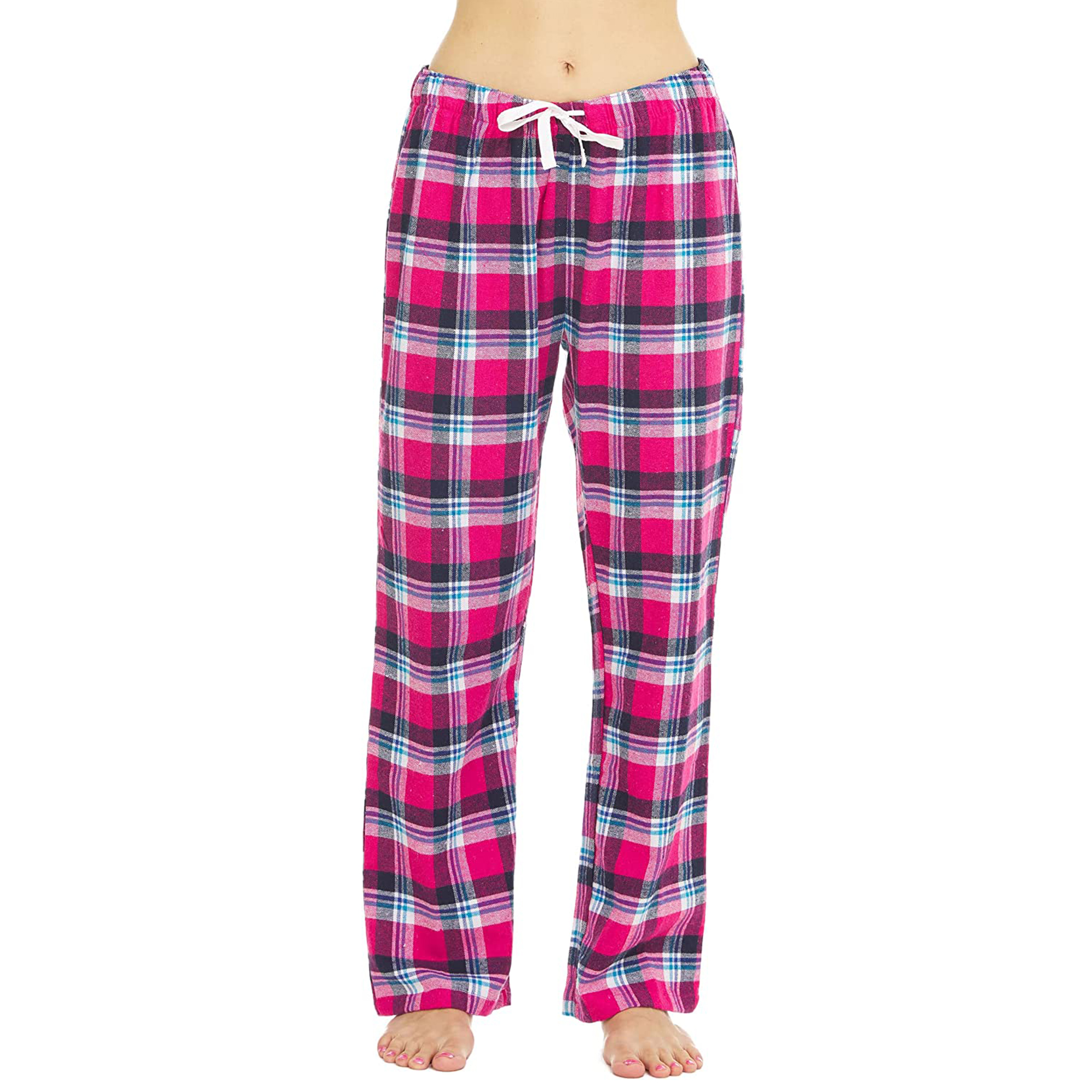 Active Club Women's Flannel Pajama Pants Cotton Blend Fuzzy PJ Pants, Pink Plaid Small