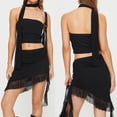 thumbnail image 3 of Sunloudy Conjunto de 3 piezas para mujer, tops bandeau y falda irregular con volantes de malla y bufanda para ropa de calle Sunloudy  moda, 3 of 9